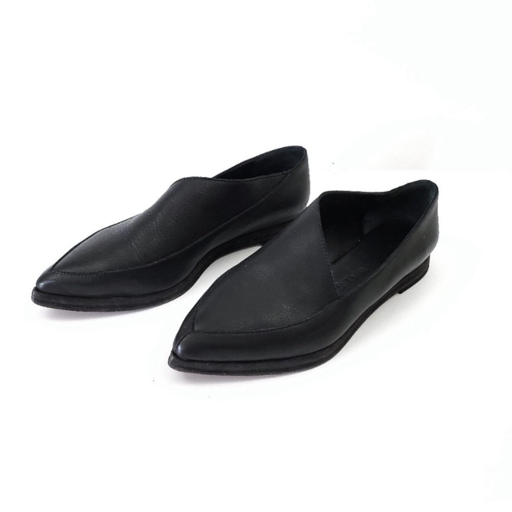 Wal & Pai Fargo Loafers Asymetrical Calf Leather Flats Black 7 Pointed Toe